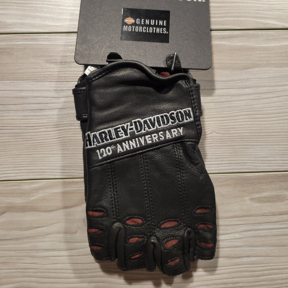 Harley Davidson 120th Anniversary True North Fingerless Leather Gloves Men Sz S